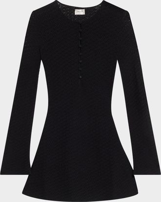 Saint Laurent Buttoned Long-Sleeve Knit Mini Dress