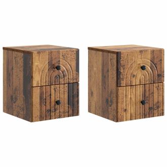 vidaXL Mesita De Noche De Pared Con Caj&oacute;n 2 Pcs Madera Envejecida Vidaxl