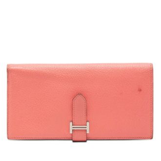 Herm&egrave;s Pink Chevre Leather Leather Long Wallet (Bi-Fold) (Pre-Owned)