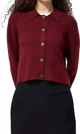 French Connection Ellie Knit Collared Cardigan In Cabernet