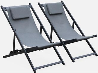 Sweeek Sweeek - Tumbona De Aluminio Textileno, Set De 2, Gaia, Gris, 99x88.5x58 Cm