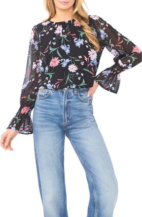 CeCe by Cynthia Steffe Floral Stripe Top in Rich Black at Nordstrom, Size Xx-Large