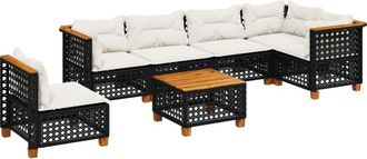 vidaXL Set De Sof&aacute;s De Jard&iacute;n 7 Pzas Con Cojines Rat&aacute;n Sint&eacute;tico Negro Vidaxl