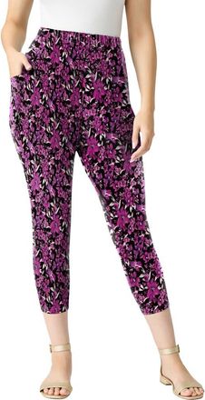 Roaman's Side-Pocket Essential Capri Legging in Berry Layered Leaves at Nordstrom, Size 24