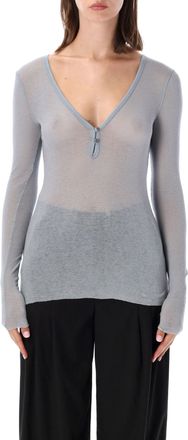 James Perse Serafino Ribbed Cotton-Cashmere Henley Top
