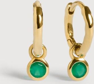 Monica Vinader Gold May Birthstone Huggie Earrings Green Onyx