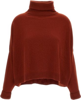 Dusan Orange Oversized Asymmetric Pure Cashmere Turtleneck Sweater
