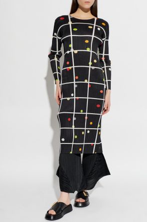 Pleats Please Issey Miyake Pleated Dress With Print, Womens, Black