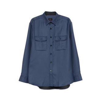 Brioni Casual Shirts, male, Blue, Size: XL Flap-Pockets Shirt