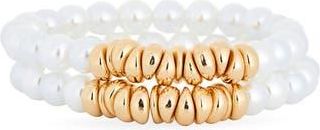 Nordstrom Rack 2-Pack Faux Pearl Stretch Bracelets in White- Gold at Nordstrom Rack