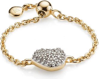 Monica Vinader Gold Nura Mini Heart Adjustable Friendship Diamond Ring Diamond