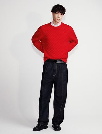 Calvin Klein Mens Merino Wool Crewneck Sweater - Red - 2XL