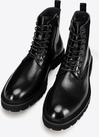 Wittchen Heren Leren Veterlaarzen Zwart Natuurlijk Leer