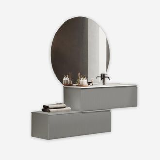 Aqa Mobile Bagno Sospeso Con Specchio Led Tondo E Lavabo Venere Dx - Grigio