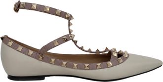 Valentino Pre-owned Womens Garavani Rockstud Caged Ballet Flats in White Leather - Ecru - Size 39.5 EU/IT