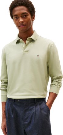 Tommy Hilfiger Mens Long Sleeve Polo Shirts in Regular Fit with Stretch and Organic Pique Cotton, Earth Sage, Large