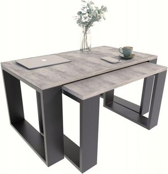 OEM Set Di Tavoli Loft Allungabili Tavolino Westa, Nero Cemento