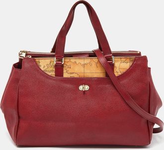 Alviero Martini 1A Classe Red/beige Geo Print Coated Canvas And Leather Tote