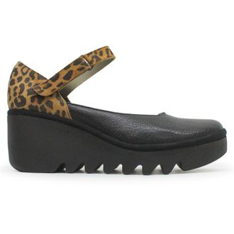 FLY London BAWO543FLY Mousse Cheetah Leather Womens Comfort Shoes - Black Tan - Size:UK 5
