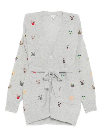 Loewe animal-embroidered cardigan - women - Wool/Polyamide - M - Grey
