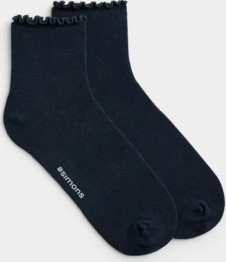Simons Womens Solid lettuce-trim ankle socks