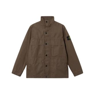 Stone Island Light Jackets, male, Brown, Size: M Waxed Shirt Jacket