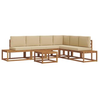 vidaXL Conjunto De Sof&aacute;s De Exterior Con Coj&iacute;n 7 Pieza Natural Y Beige Vidaxl