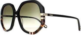 Chloé Chloé Chloe Square Womens Shiny Black and Tortoise Green Gradient CH0105S - One Size