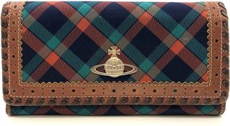 Vivienne Westwood Brown Leather Canvas Long Wallet (Bi-Fold) (Pre-Owned)