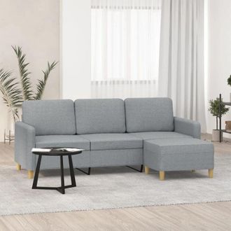 vidaXL Vidaxl - Divano a 3 Posti con Poggiapiedi Grigio Chiaro 180cm in Tessuto