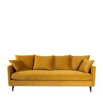 DRAWER Sof&aacute; cama 3 plazas terciopelo patas madera oscura - Mostaza amarilla