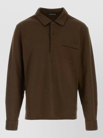 Tom Ford long sleeve piquet polo shirt pocket
