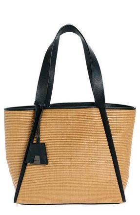 Akris Medium Alex Raffia & Leather Bucket Tote in 439 Camel/black at Nordstrom
