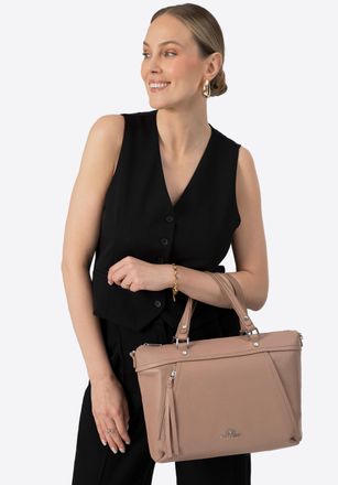 Wittchen Dames echt leren shopper met kwastje, beige