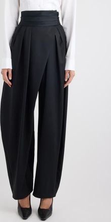 Alaia Tux High Waist Stretch Wool Barrel Leg Pants in Noir Alaia at Nordstrom, Size 12 Us