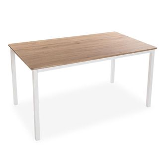 VERSA Mesa de comedor 6 personas en aglomerado efecto madera y metal blanco