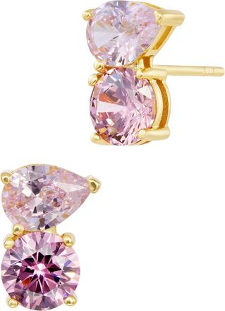 Savvy Cie Jewels GOLD PLATED OVER STERLING SILVER.925 TOI ET MOI ROUND AND PEAR MULTI COLOR CZ STUD EARRINGS