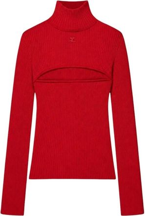 Courr&egrave;ges Truien & Vesten, Dames, Rood, L, Trui met col en split