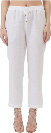 Le Tricot Perugia Broeken, Dames, Wit, S, Linnen, Witte Linnen Hoge Taille Trekkoord Broek