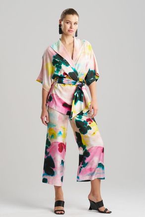 Natori Akiko - Printed Cotton Silk Twill Wrap Top in Multi at Nordstrom, Size X-Large Short
