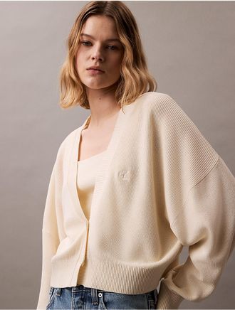 Calvin Klein Jeans Calvin Klein Womens 2-In-1 Cropped Cardigan and Tank Top Set - White - XS