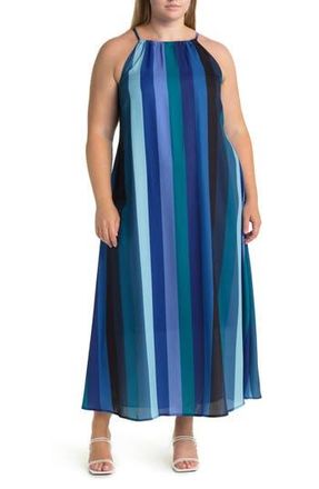 By Design Belinda Sleeveless Georgette Maxi Dress in Navy/Blue Combo at Nordstrom Rack, Size 1X