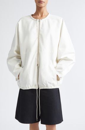Nellie Partow Bond Drawstring Cotton Canvas Bomber Jacket in Ivory at Nordstrom, Size 8