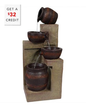 Sunnydaze 30In Cascading Terra Bowls Solar Outdoor Water Fountain W/ Battery With $32 Credit