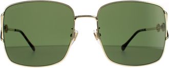 Gucci Rectangle Gold Green Sunglasses