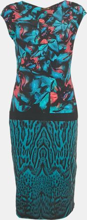 Roberto Cavalli Blue Printed Jersey Midi Dress