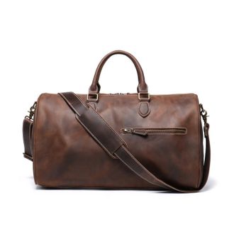 Generic Compatible For Retro Mens Bag Leather Hand-Held Travel, Genuine Single-Shoulder Crossbody Luggage(Coffee)