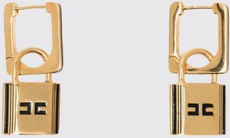 Elisabetta Franchi Orecchini a cerchio in ottone color oro con logo
