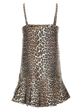 Ganni Leopard Print Organic Denim Dress - Multi