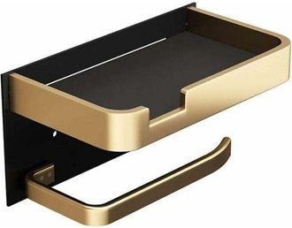 OEM Soporte De Papel Higi&eacute;nico De Pared Con Estante Para Tel&eacute;fono, Moderno Soporte Adhesivo Para Papel Higi&eacute;nico En Dorado Y Negro, Dispensador De Papel H